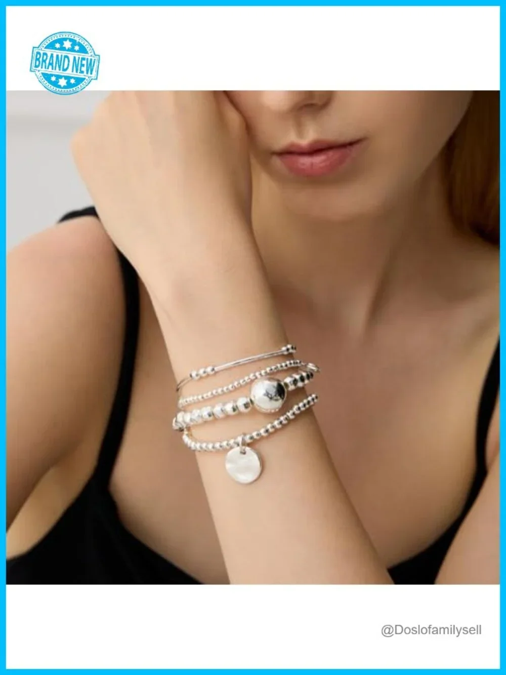 Sterling Silver Plated Beaded Bracelets for Women, Gold Tone 4 Layer Stack with